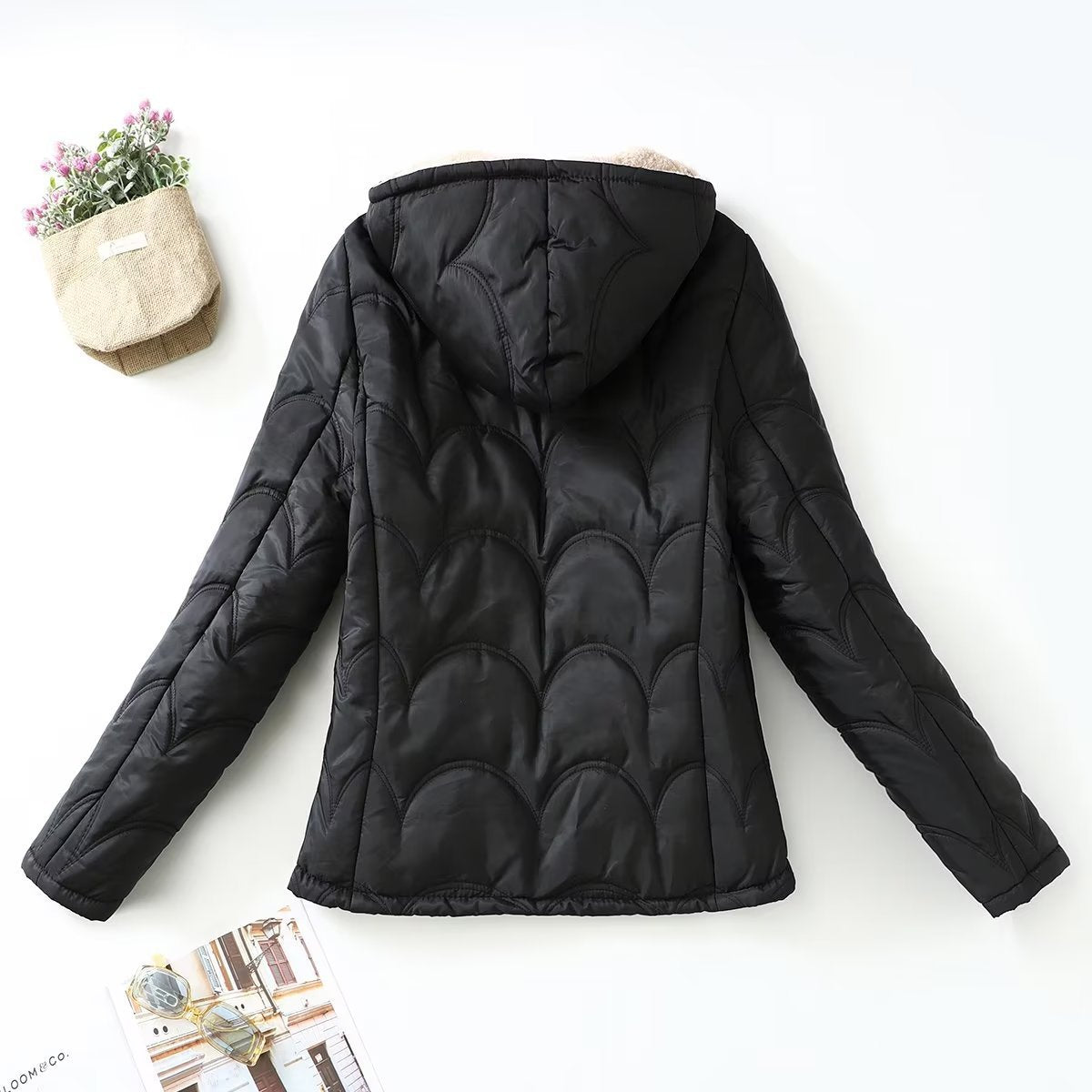 Women's Teddy-Lined Hooded Jacket — Zip-Up Wind Resistant 2