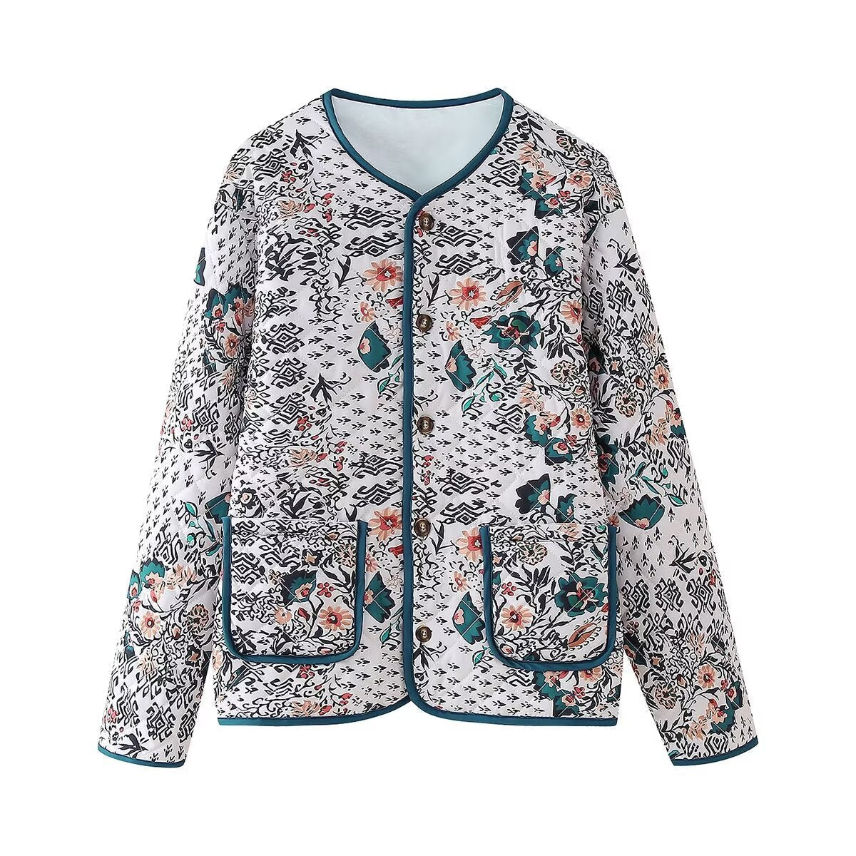 Women's Quilted Blouse Jacket — Mixed Floral-Ethnic Print 5