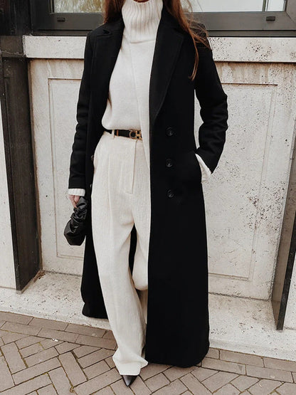 Women's Double-Breasted Longline Coat with Pockets 8