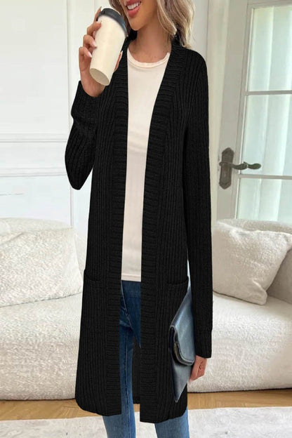 Women's Longline Ribbed Knit Cardigan with Front Pockets 8