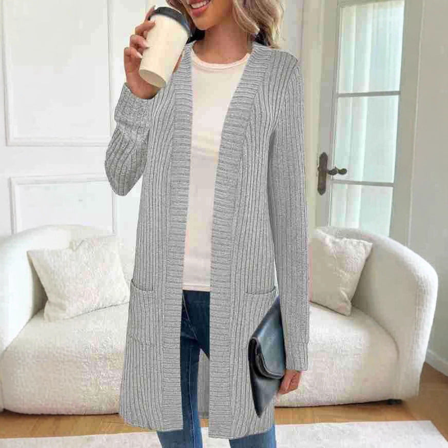 Women's Longline Ribbed Knit Cardigan with Front Pockets 4