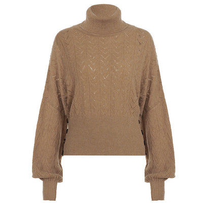 Cropped Balloon Sleeve Turtleneck Knit Sweater for Women 5