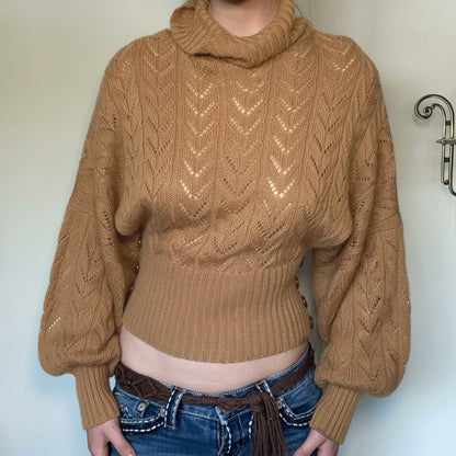 Cropped Balloon Sleeve Turtleneck Knit Sweater for Women 1