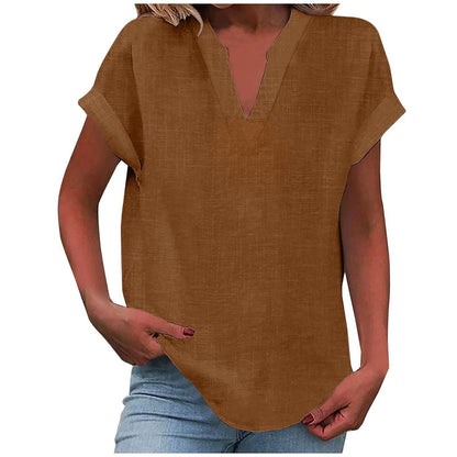 Relaxed V-Neck Blouse with Smooth Drape & Rolled Short Sleeves 13
