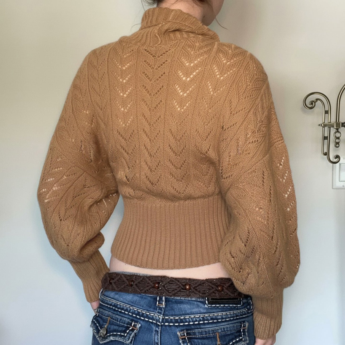 Cropped Balloon Sleeve Turtleneck Knit Sweater for Women 4