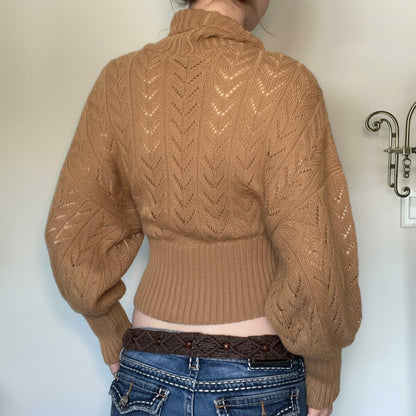 Cropped Balloon Sleeve Turtleneck Knit Sweater for Women 4