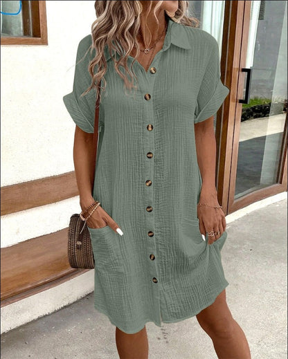 Collared Mini Shirt Dress with Button Front & Pockets 4