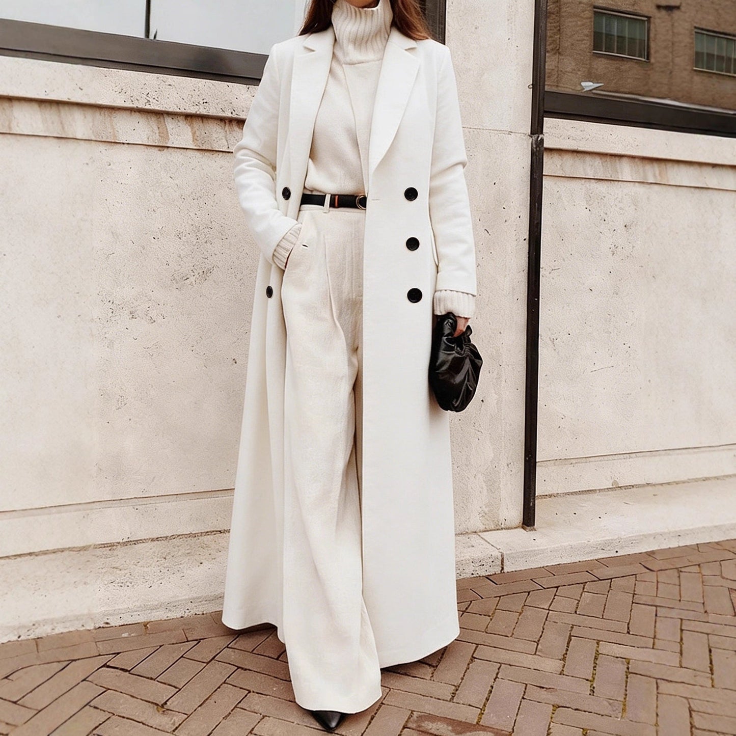 Women's Double-Breasted Longline Coat with Pockets 3