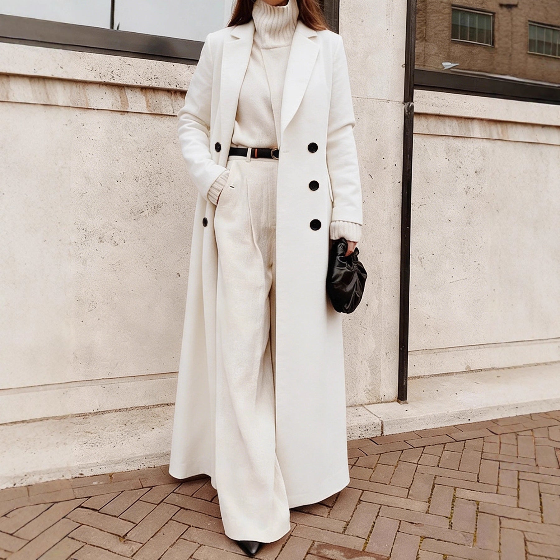 Women's Double-Breasted Longline Coat with Pockets 3