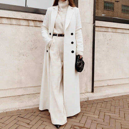 Women's Double-Breasted Longline Coat with Pockets 3