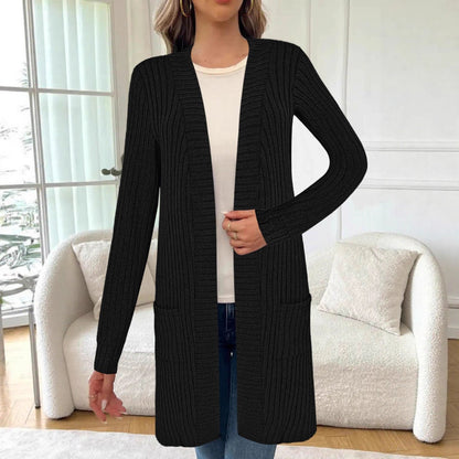 Women's Longline Ribbed Knit Cardigan with Front Pockets 2