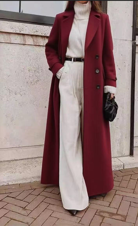 Women's Double-Breasted Longline Coat with Pockets 6