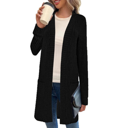 Women's Longline Ribbed Knit Cardigan with Front Pockets 5