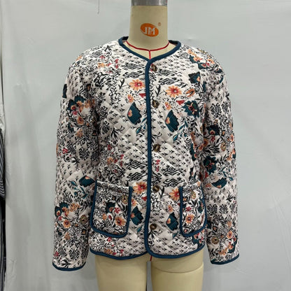 Women's Quilted Blouse Jacket — Mixed Floral-Ethnic Print 3