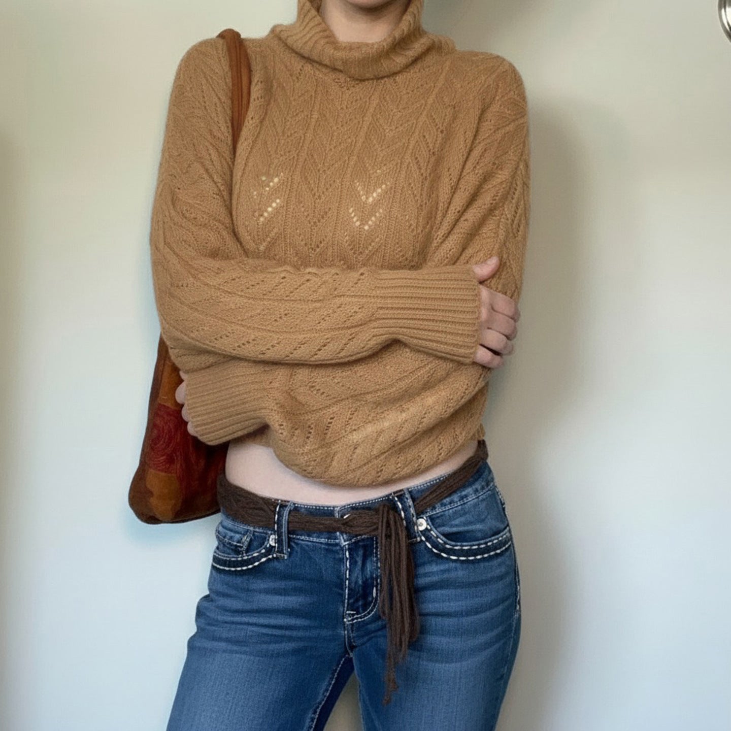 Cropped Balloon Sleeve Turtleneck Knit Sweater for Women 2