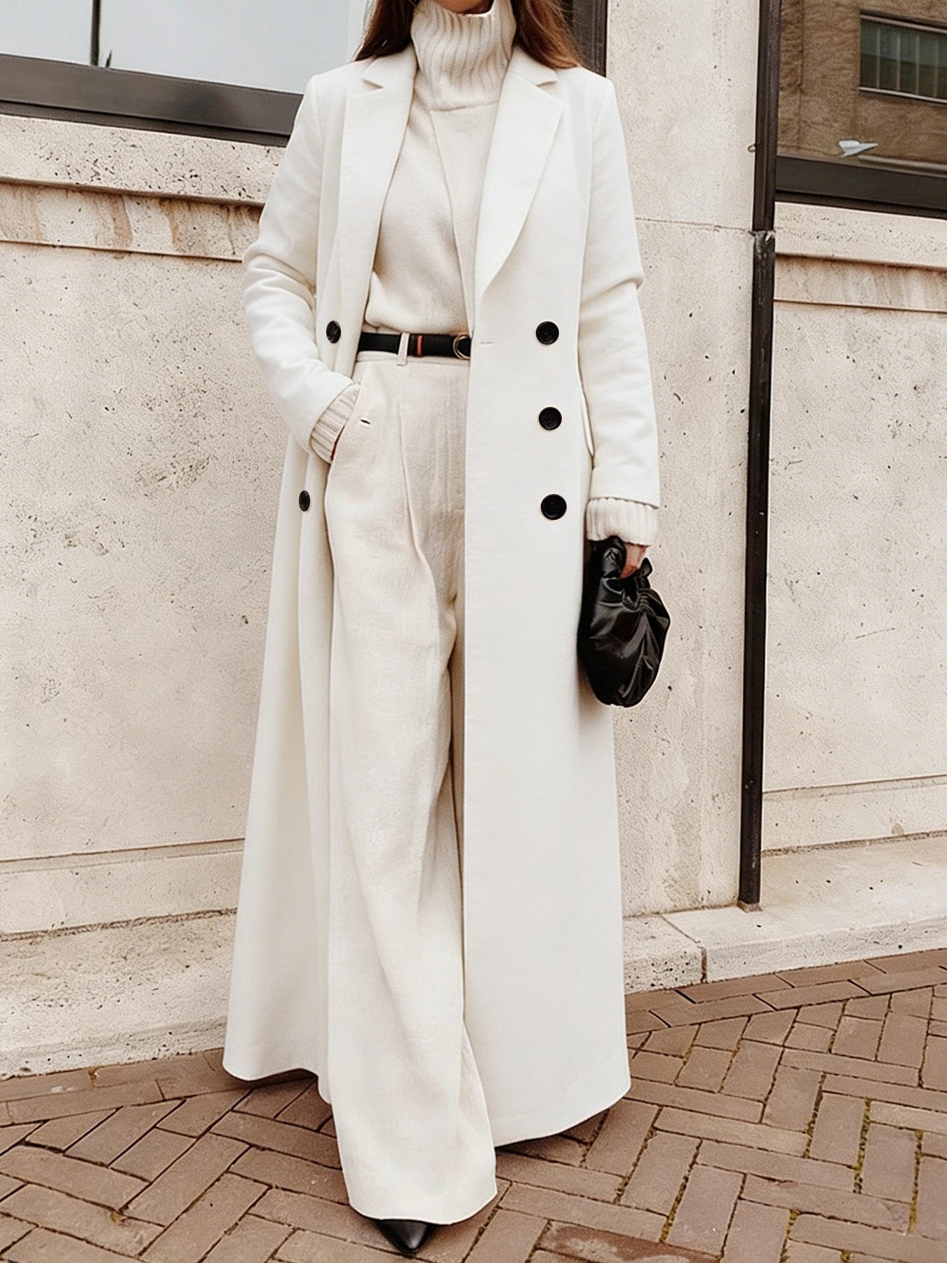 Women's Double-Breasted Longline Coat with Pockets 7