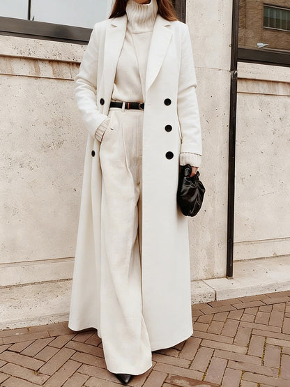 Women's Double-Breasted Longline Coat with Pockets 7