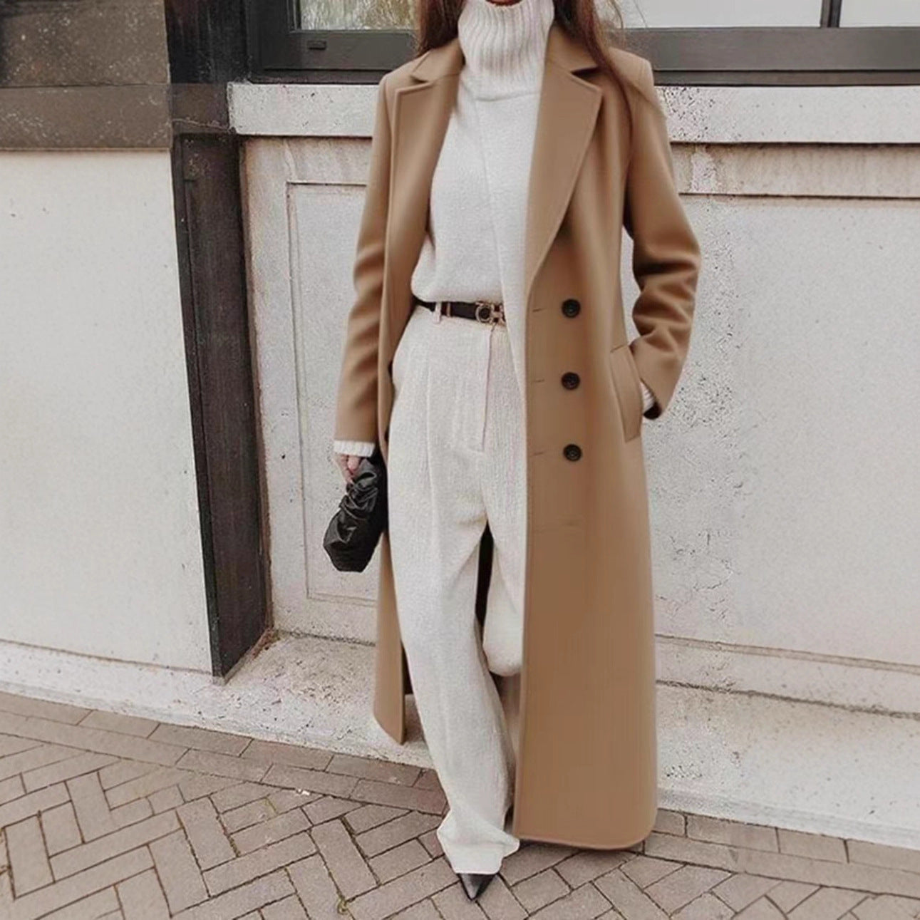 Women's Double-Breasted Longline Coat with Pockets 2
