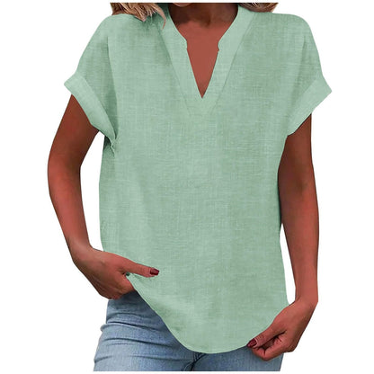 Relaxed V-Neck Blouse with Smooth Drape & Rolled Short Sleeves 6