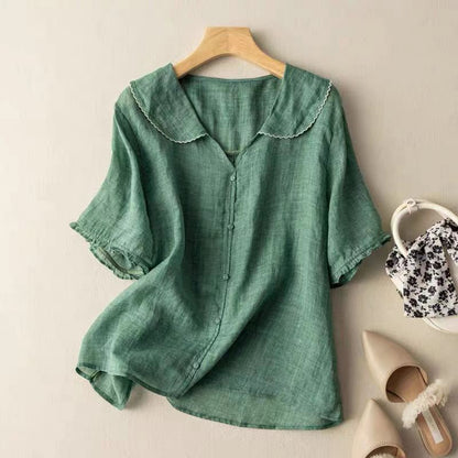 Kristi™ Vintage Blouse with Scalloped Collar & Button Detail 1