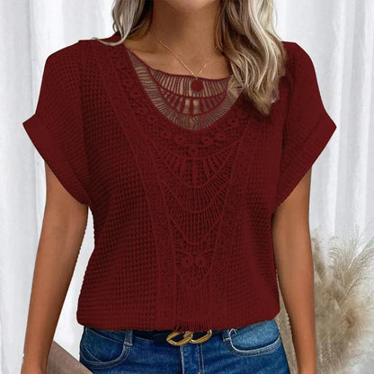 Women's Blouse with Decorative Crochet-Style Neckline Detail 10