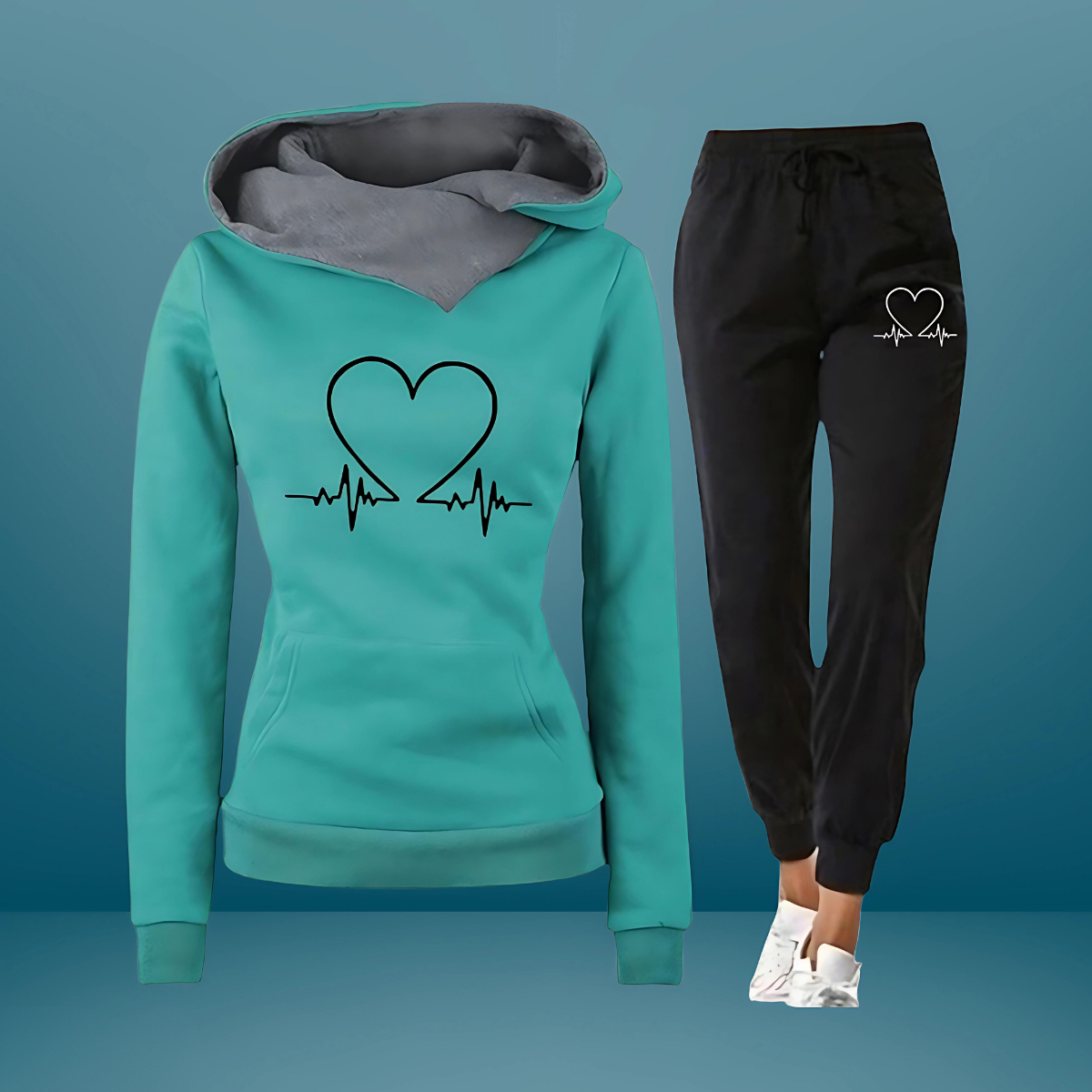 Women's Fleece Heartbeat Print Tracksuit Set — Cozy Two-Piece 3