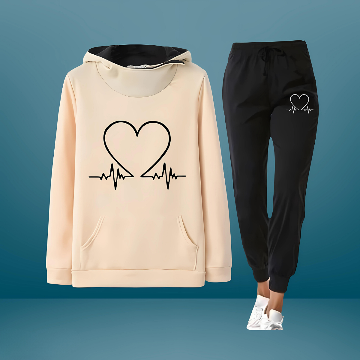 Women's Fleece Heartbeat Print Tracksuit Set — Cozy Two-Piece 5