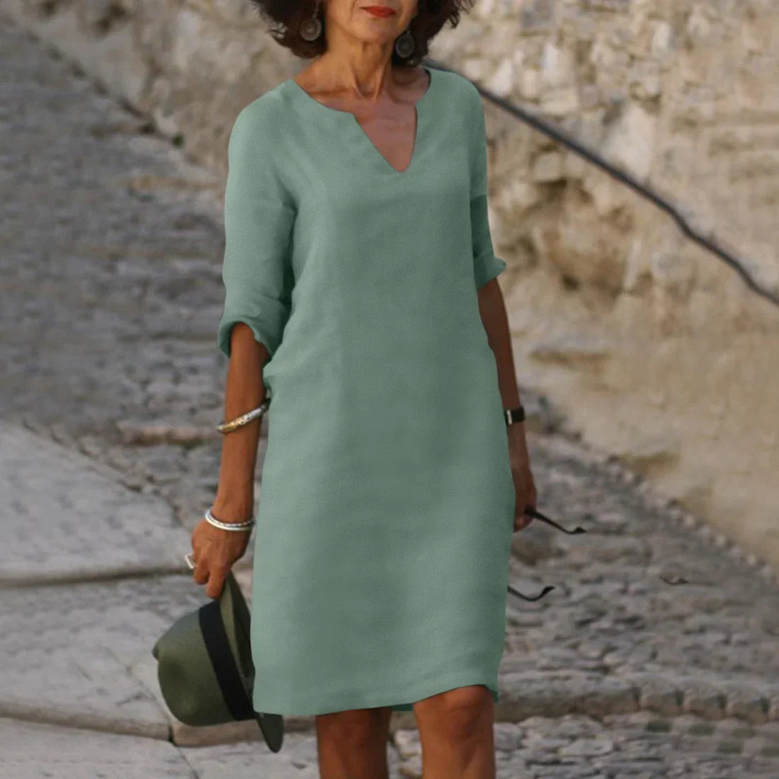 Piper Collection | Women's Dress - Casual V-Neck Shift with Pockets | Lightweight Cotton-Linen Blend for Effortless Summer Style