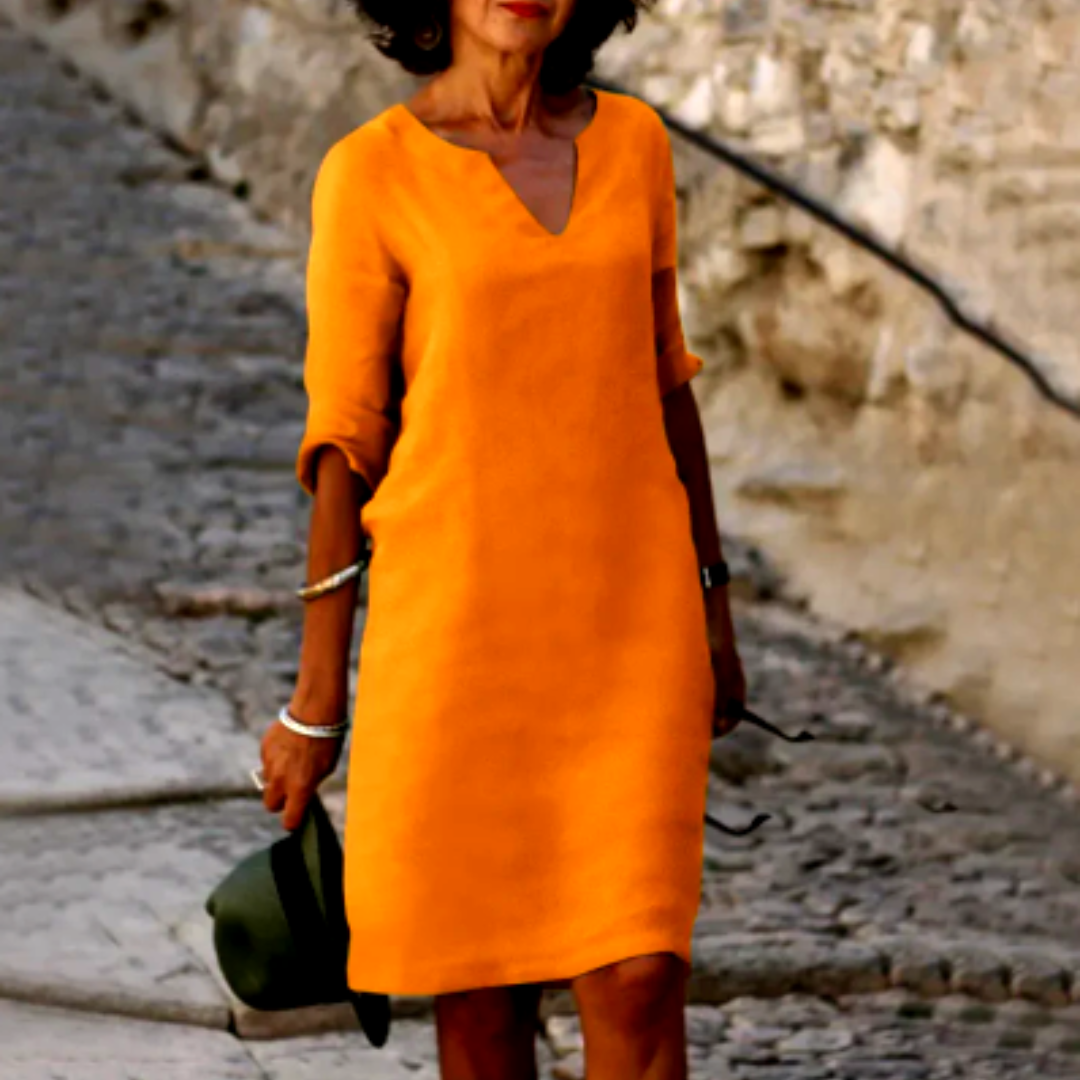 Piper Collection | Women's Dress - Casual V-Neck Shift with Pockets | Lightweight Cotton-Linen Blend for Effortless Summer Style