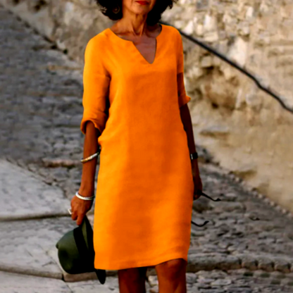 Piper Collection | Women's Dress - Casual V-Neck Shift with Pockets | Lightweight Cotton-Linen Blend for Effortless Summer Style