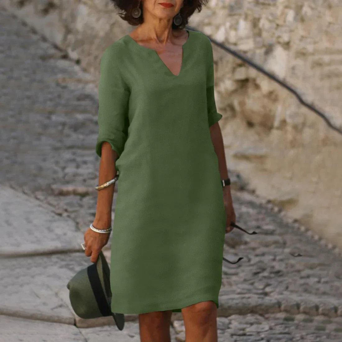 Piper Collection | Women's Dress - Casual V-Neck Shift with Pockets | Lightweight Cotton-Linen Blend for Effortless Summer Style