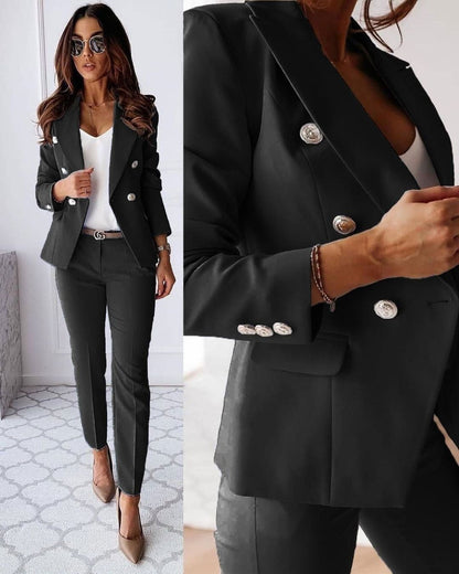 Refined Double-Breasted Suit | Tailored Elegance with Metallic Buttons for Sophisticated Style