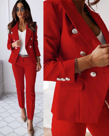 Refined Double-Breasted Suit | Tailored Elegance with Metallic Buttons for Sophisticated Style