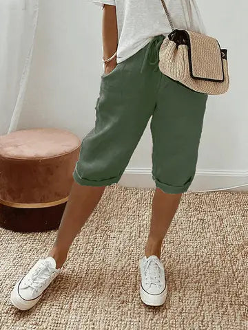Rosa | Women's Cotton-Linen Shorts with Adjustable Waist & Pockets | Relaxed Fit for Ultimate Comfort