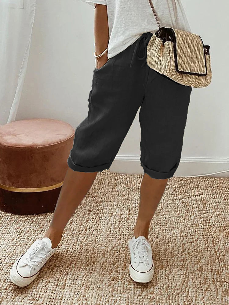 Rosa | Women's Cotton-Linen Shorts with Adjustable Waist & Pockets | Relaxed Fit for Ultimate Comfort