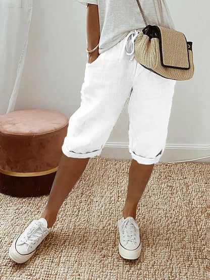 Rosa | Women's Cotton-Linen Shorts with Adjustable Waist & Pockets | Relaxed Fit for Ultimate Comfort