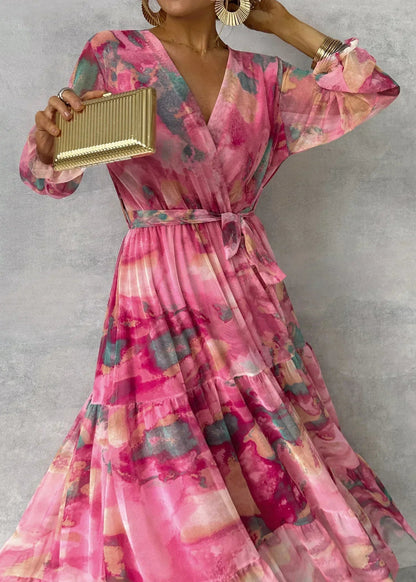 Rose Collection | Women's Floral Maxi Dress with Sheer Ruffled Sleeves | Elegant Wrap Design for Special Occasions