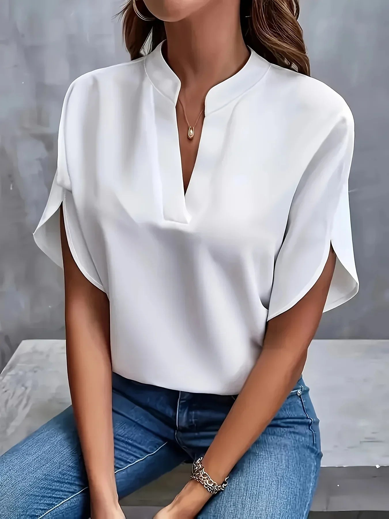 Thalia™ Sophisticated V-Neck Blouse with Cap Sleeves 2