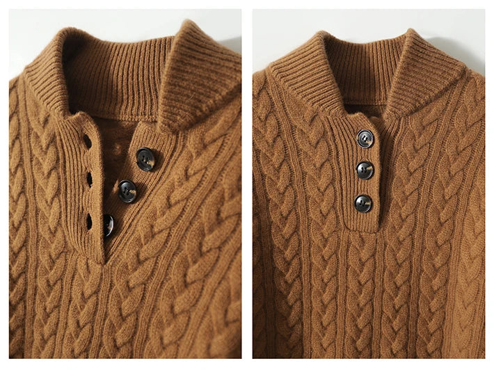 Women's Cable-Knit Cashmere Sweater — Button-Up Stand Collar 18