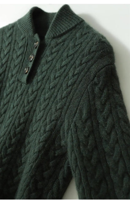 Women's Cable-Knit Cashmere Sweater — Button-Up Stand Collar 20