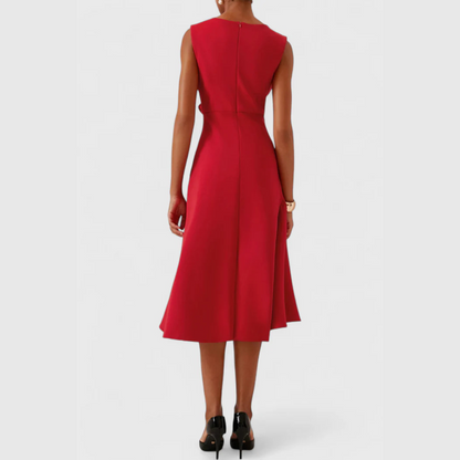 Ruffle Hem Wrap Detail Midi Dress — Sleeveless Flared Skirt 16