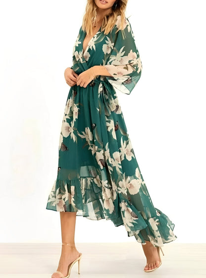 Sandra Collection | Women's Floral Maxi Dress with V-Neck Design | Effortless Elegance for Summer Occasions