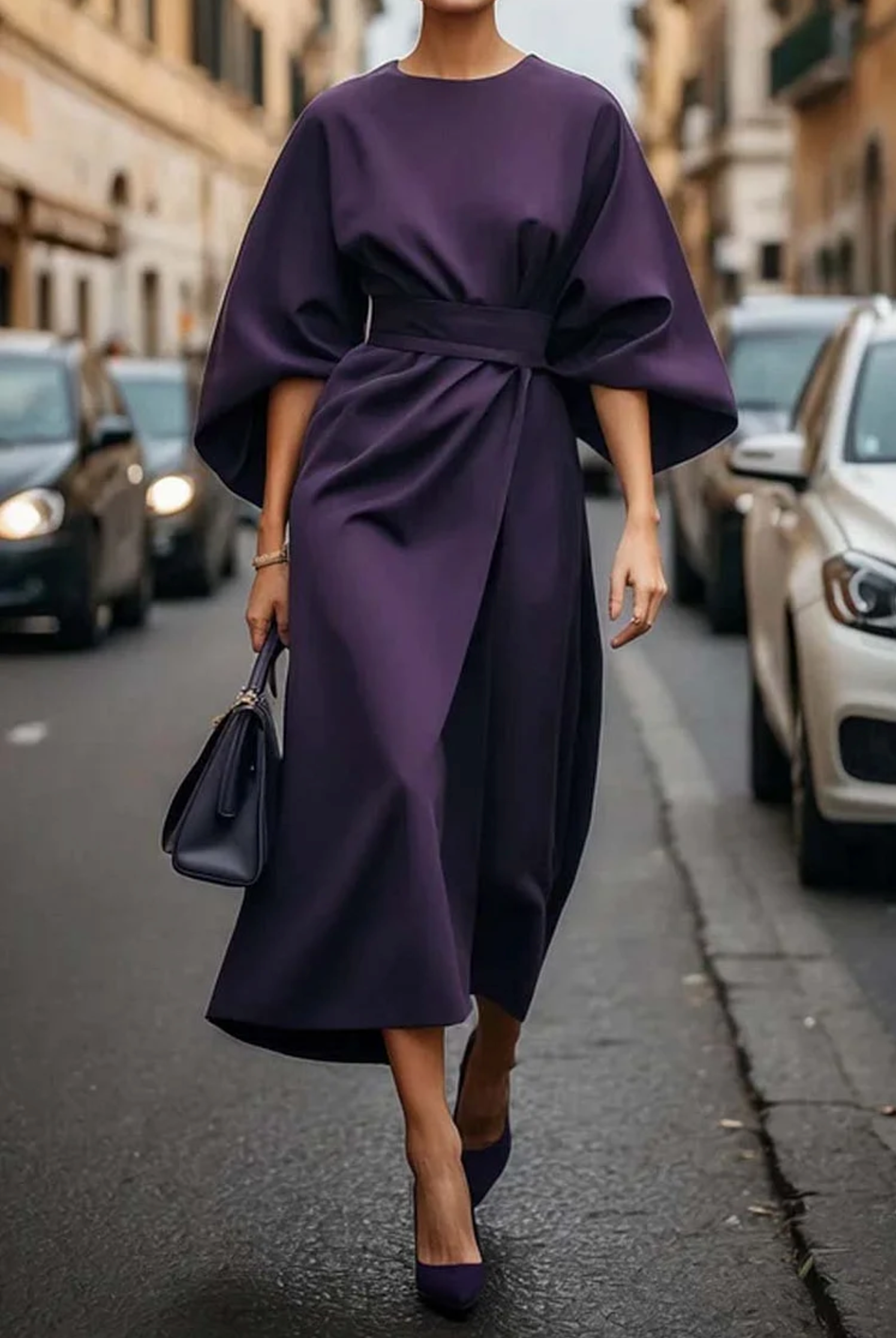 Elegant Lantern Sleeve Dress with Adjustable Waist Bow 7
