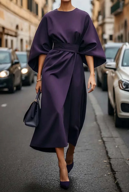 Elegant Lantern Sleeve Dress with Adjustable Waist Bow 7