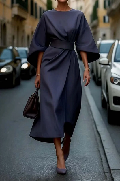 Elegant Lantern Sleeve Dress with Adjustable Waist Bow 2