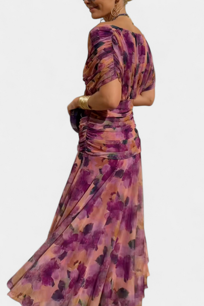 Eryzziah Elegant Floral Maxi Dress with V-Neckline & Pleated Waist 12