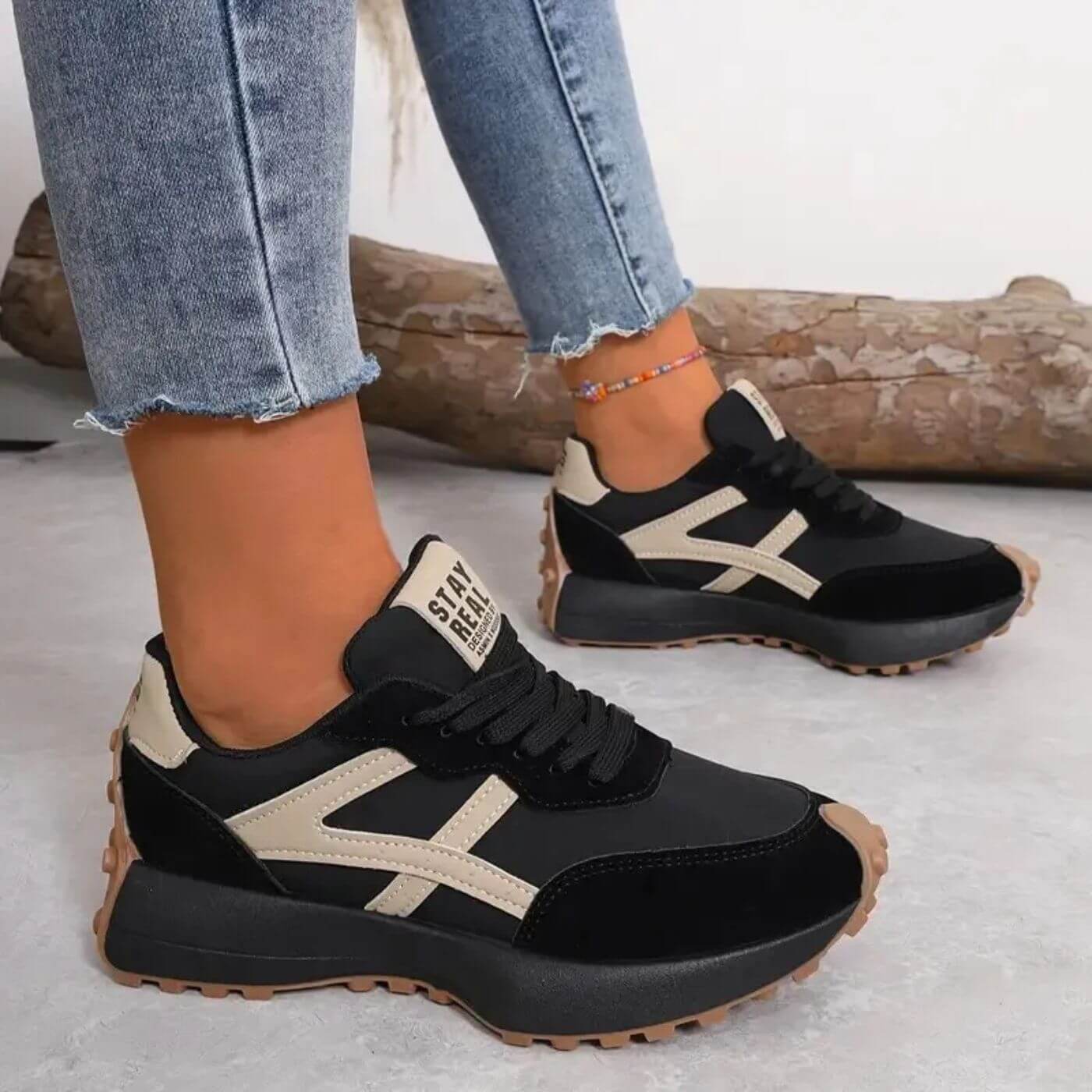 Women's Orthopedic Sneakers Panel Upper Lace-Up Low-Cut Design 1