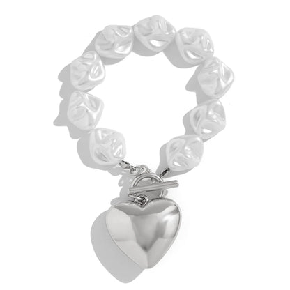 Pearl Charm Bracelet — Heart Toggle Clasp, Gold & Silver 4