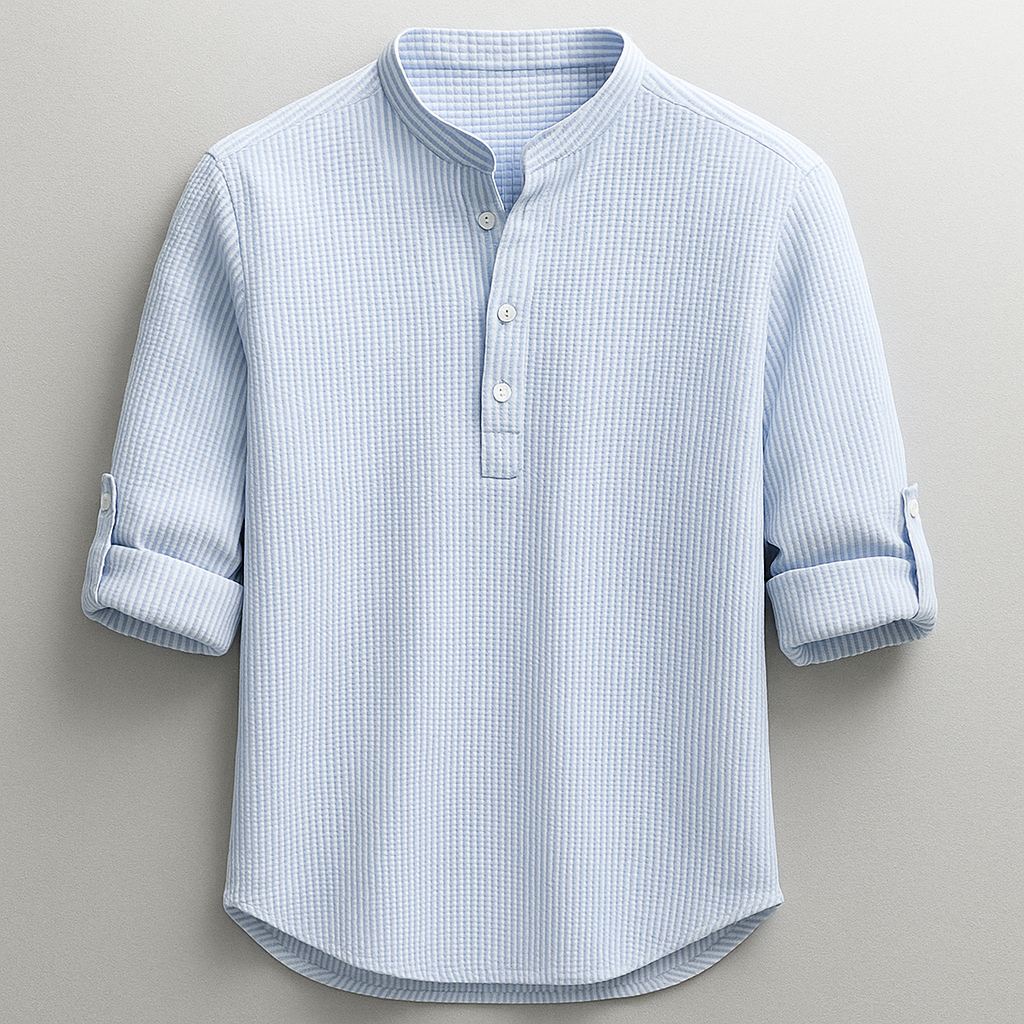 Signature Collection | Men's Shirt with Textured Weave & Rolled Sleeves | Comfortable Fit for All-Day Wear
