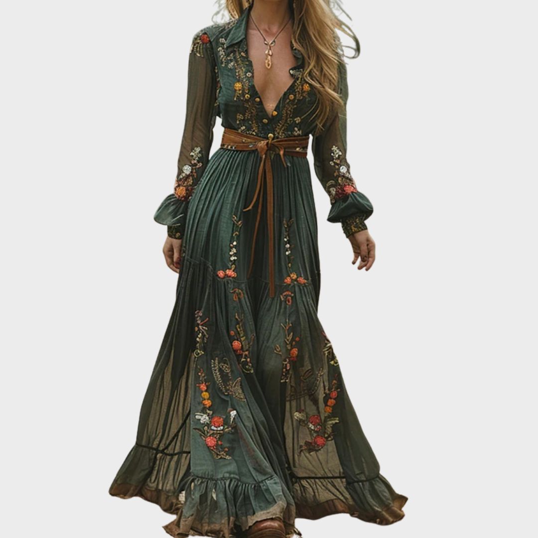 Soleil Collection | Floral Maxi Dress with Long Sleeves | Effortless Elegance for Any Occasion